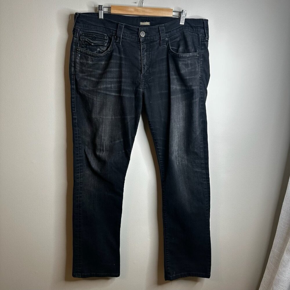 True Religion Ricky Relaxed Straight Mens 38 (actual 40x31) Black Denim Jeans‎